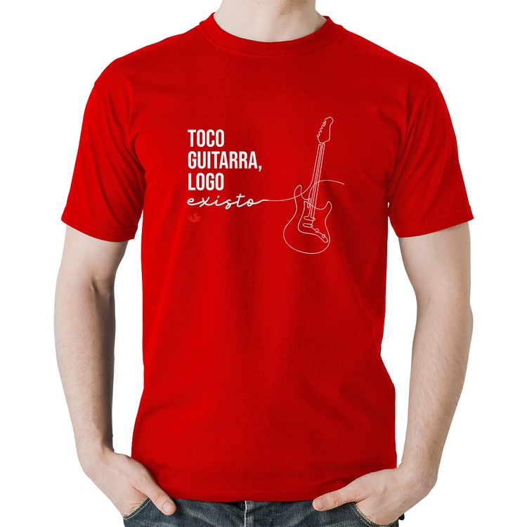 Camiseta Algodão Toco guitarra, logo existo - Vermelha