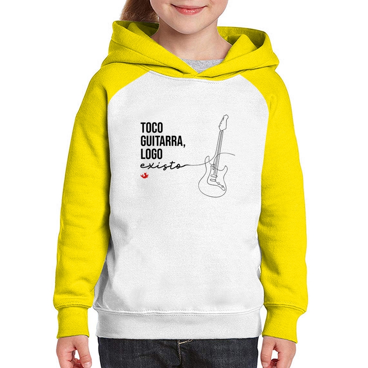 Moletom Infantil Toco guitarra, logo existo - Branco/Amarelo