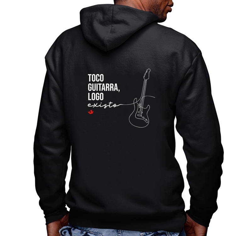 Blusa Moletom Toco guitarra, logo existo Masculina com Capuz e Zíper