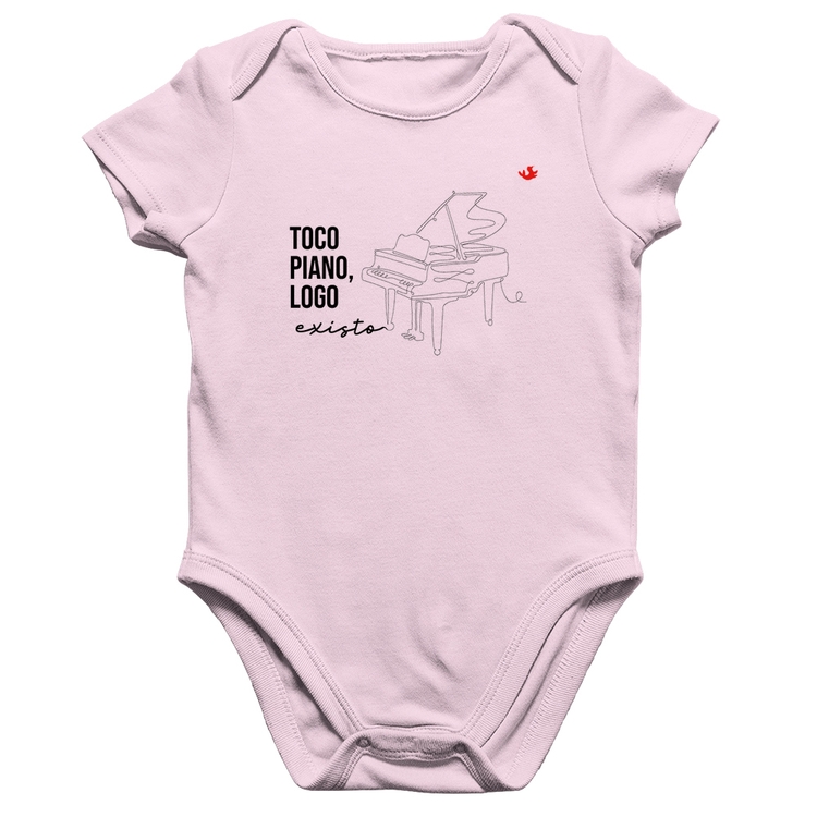 Body Bebê Algodão Toco piano, logo existo - Rosa Bebê