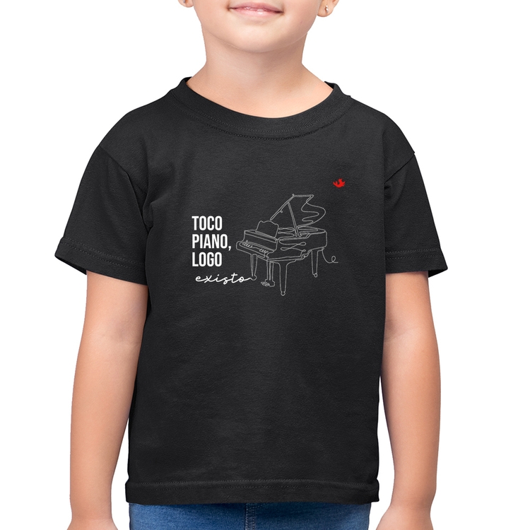 Camiseta Algodão Infantil Toco piano, logo existo