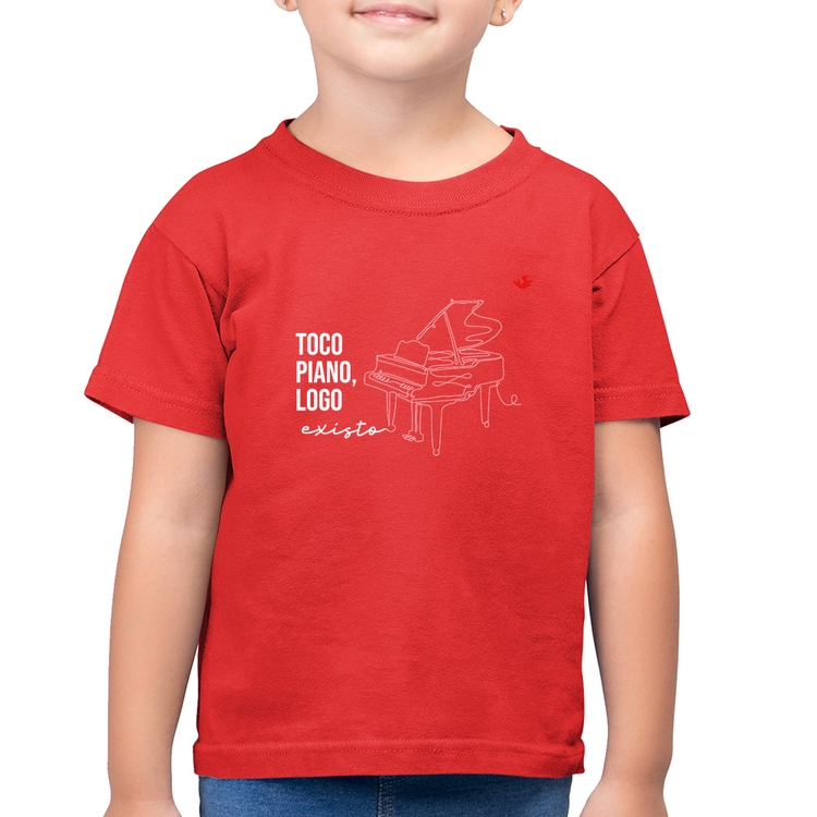 Camiseta Algodão Infantil Toco piano, logo existo - Vermelha