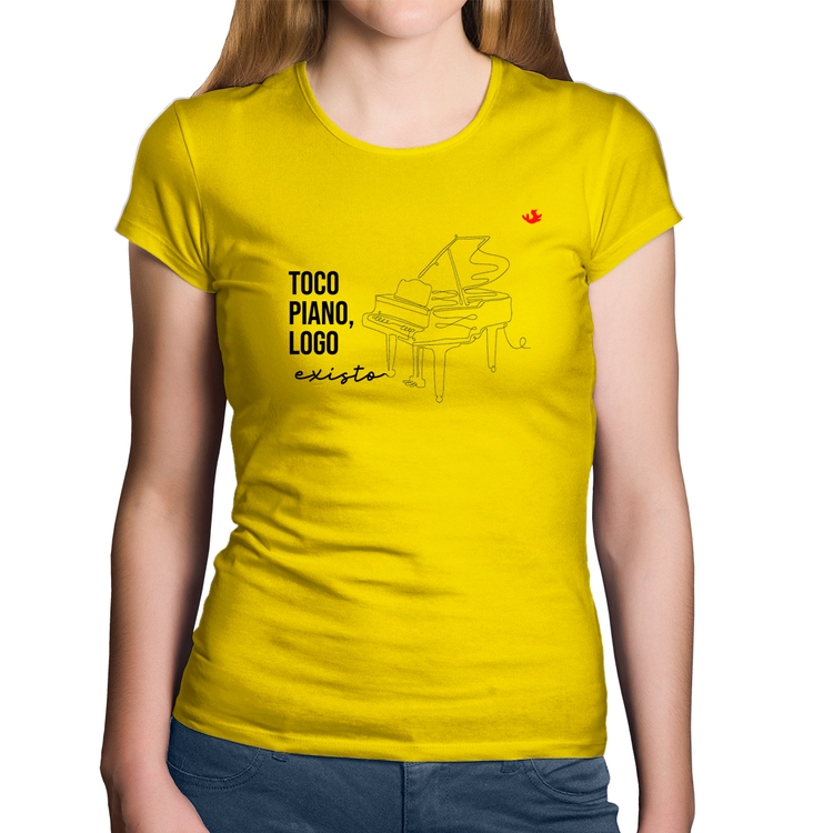 Baby Look Algodão Toco piano, logo existo - Amarela