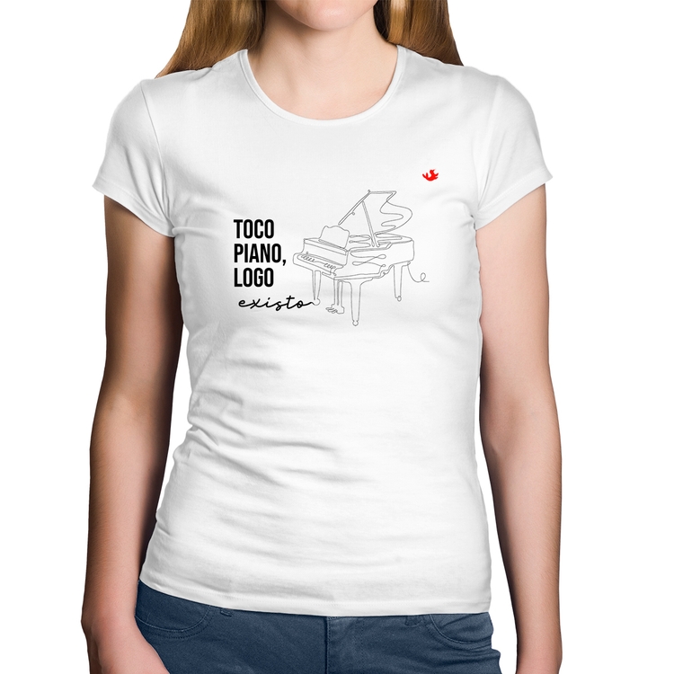 Baby Look Algodão Toco piano, logo existo - Branca