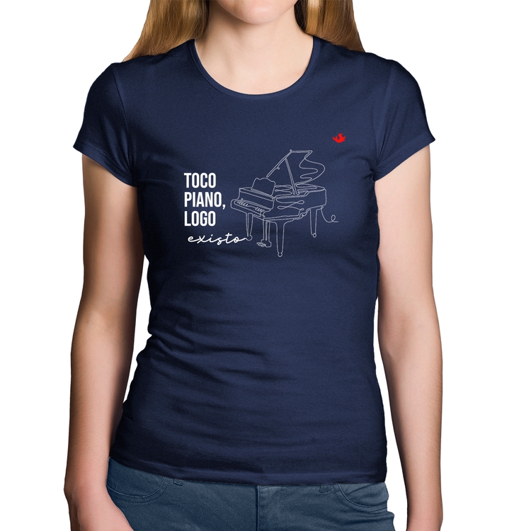 Baby Look Algodão Toco piano, logo existo - Marinho