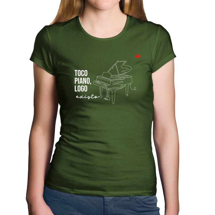 Baby Look Algodão Toco piano, logo existo - Musgo