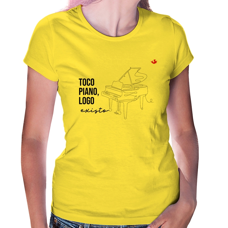 Baby Look Toco piano, logo existo - Amarela
