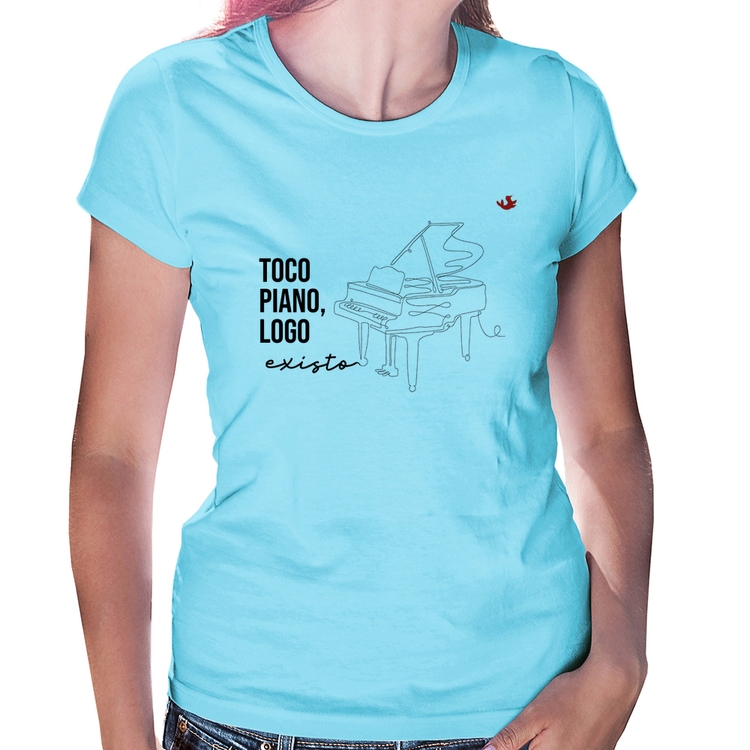 Baby Look Toco piano, logo existo - Azul Bebê