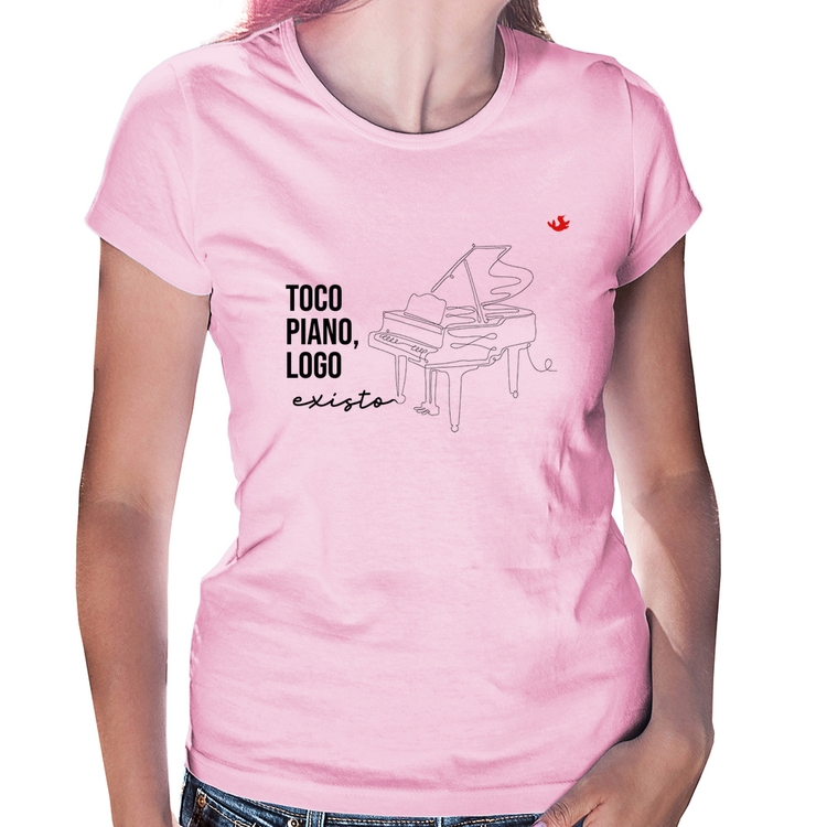Baby Look Toco piano, logo existo - Rosa Bebê