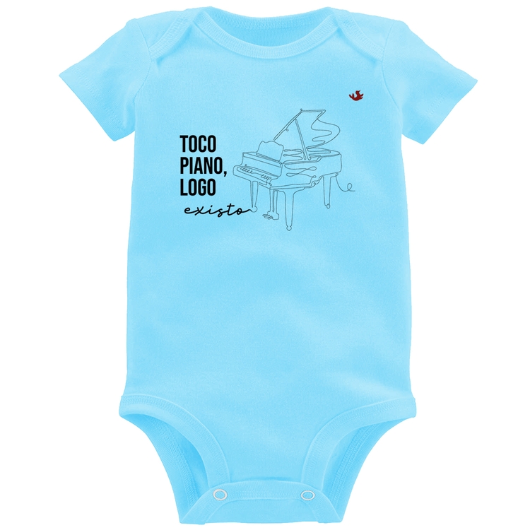 Body Bebê Toco piano, logo existo - Azul Bebê