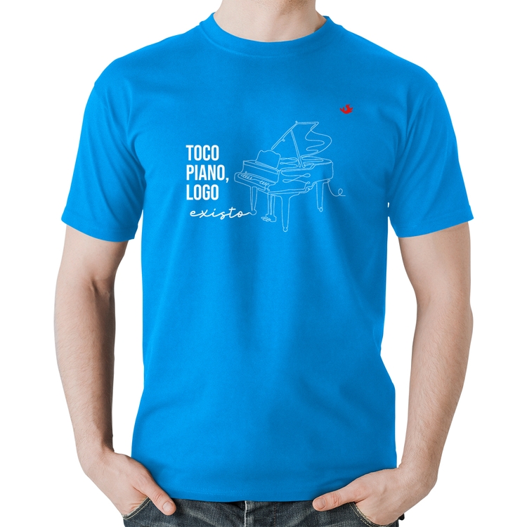 Camiseta Algodão Toco piano, logo existo - Azul