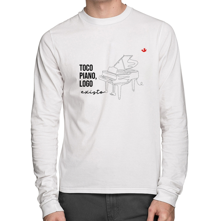 Camiseta Algodão Toco piano, logo existo Manga Longa - Branca