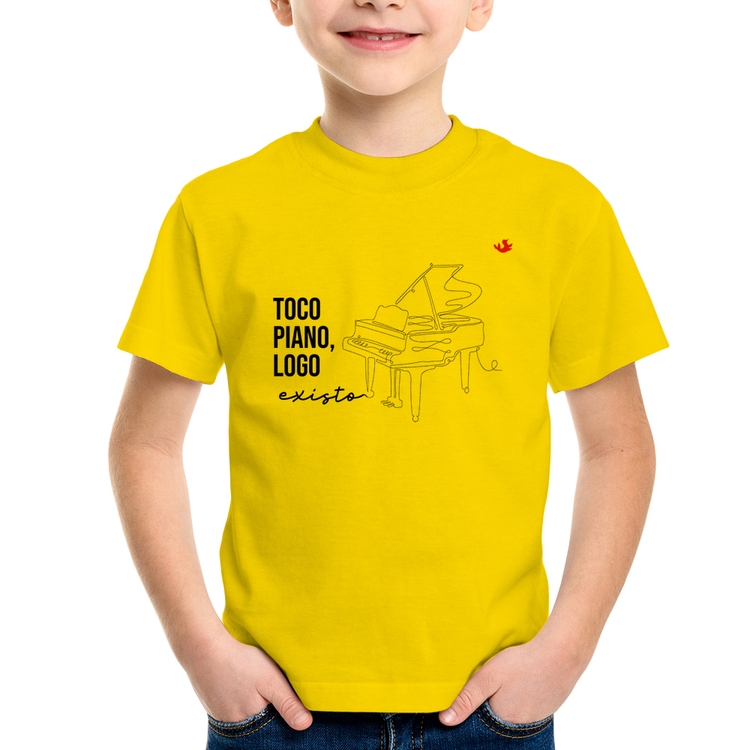 Camiseta Infantil Toco piano, logo existo - Amarela