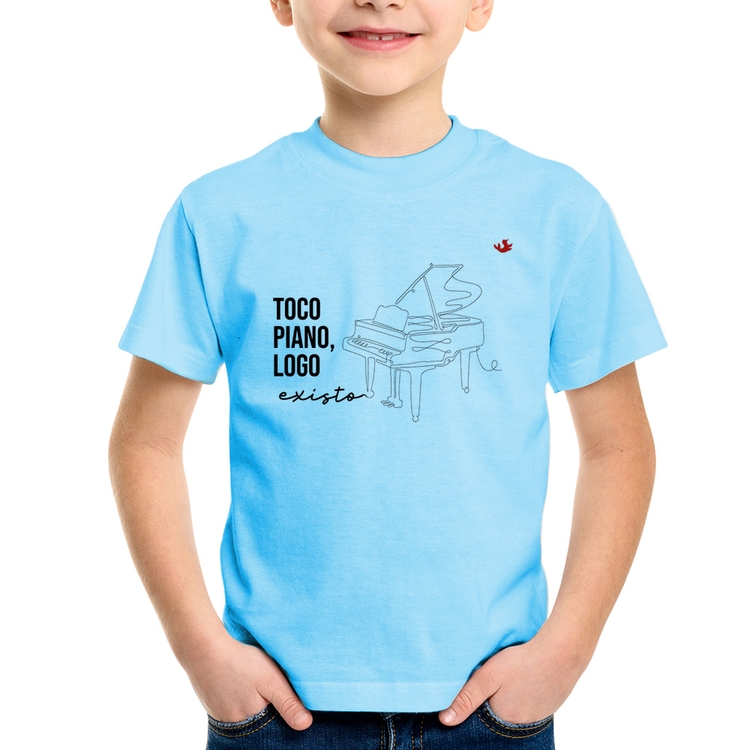 Camiseta Infantil Toco piano, logo existo - Azul Bebê
