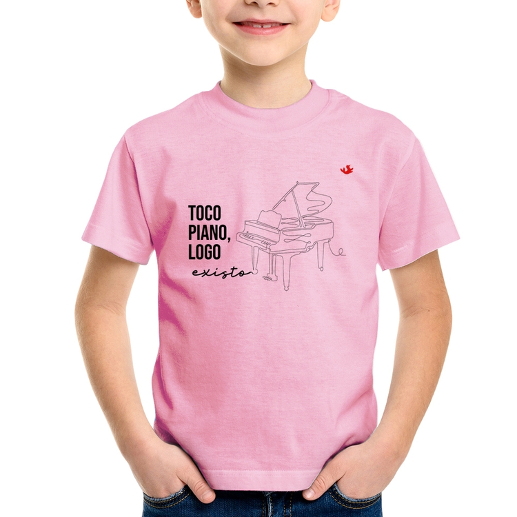Camiseta Infantil Toco piano, logo existo - Rosa Bebê