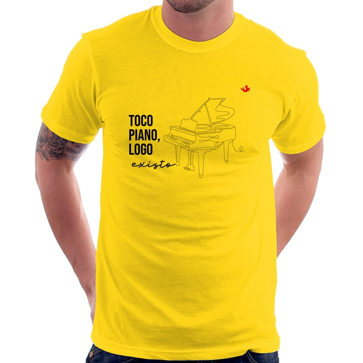 Camiseta Toco piano, logo existo - Amarela