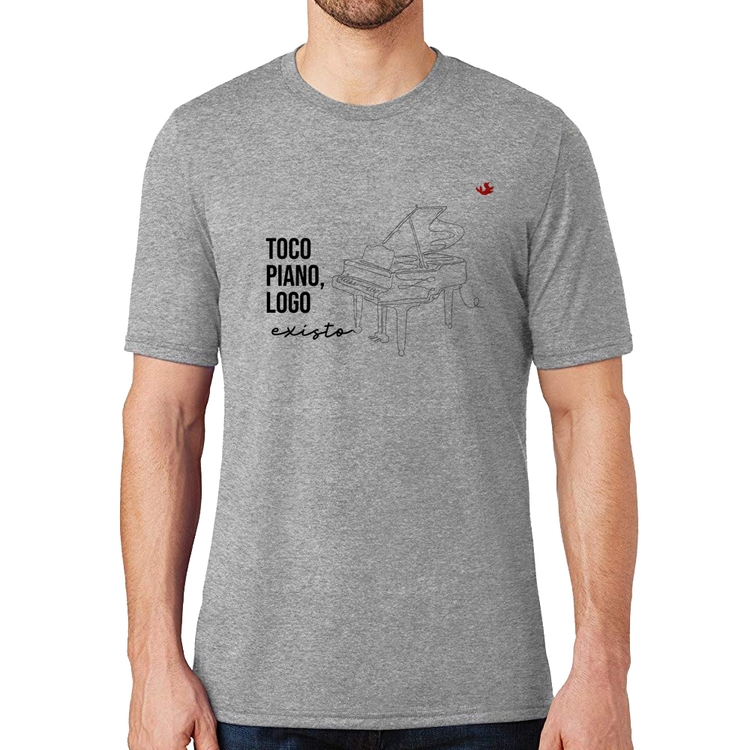 Camiseta Toco piano, logo existo - Cinza