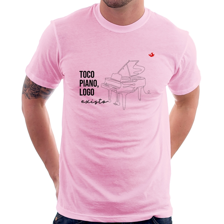 Camiseta Toco piano, logo existo - Rosa Bebê