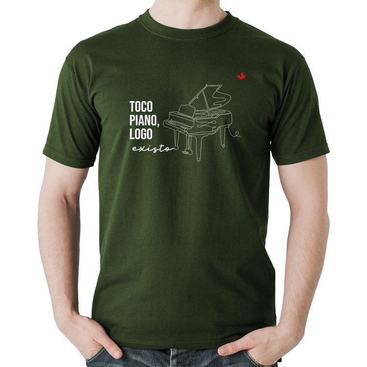 Camiseta Algodão Toco piano, logo existo - Musgo