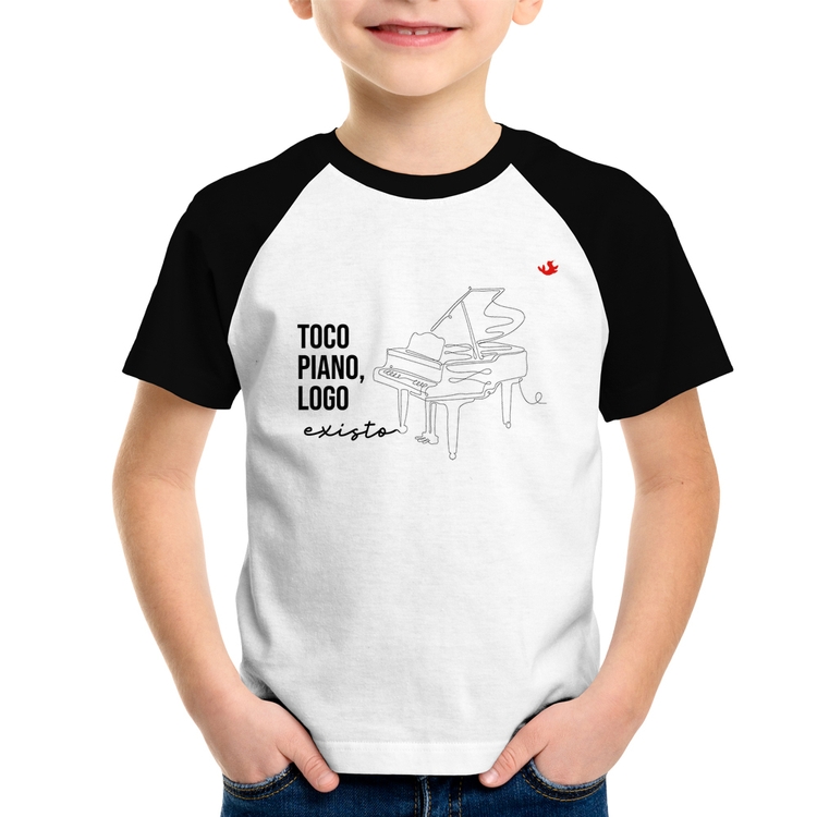 Camiseta Raglan Infantil Toco piano, logo existo
