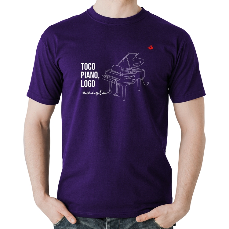 Camiseta Algodão Toco piano, logo existo - Roxa