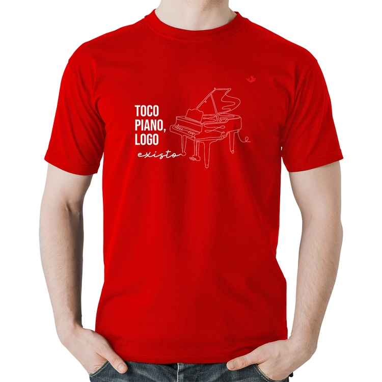 Camiseta Algodão Toco piano, logo existo - Vermelha