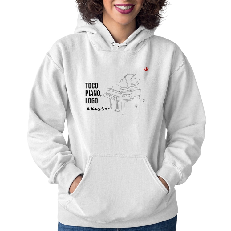 Moletom Feminino Toco piano, logo existo - Branco