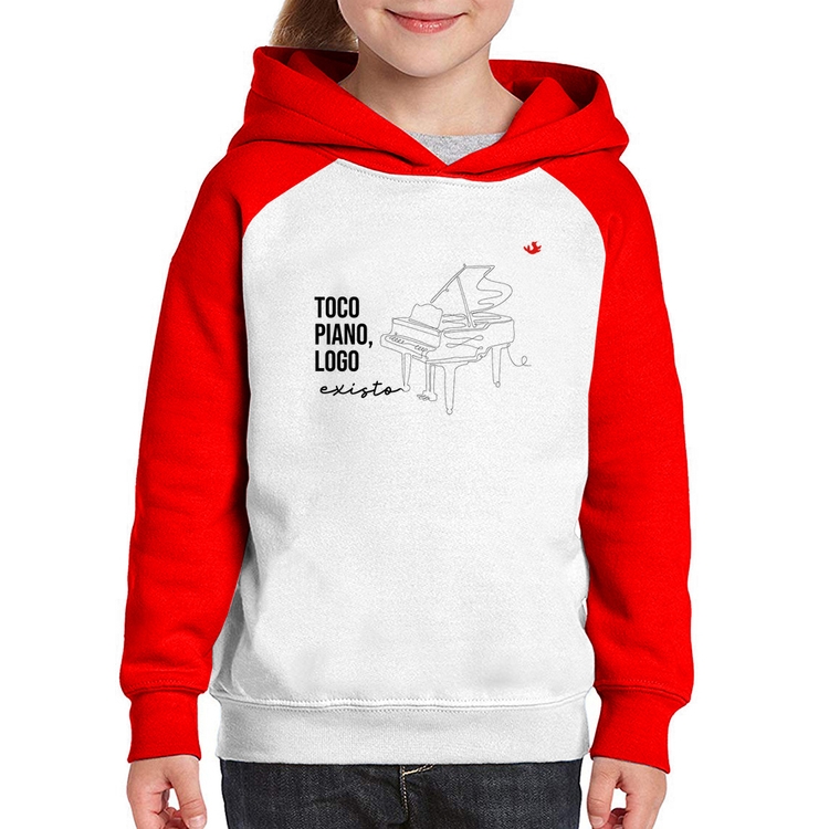 Moletom Infantil Toco piano, logo existo - Branco/Vermelho