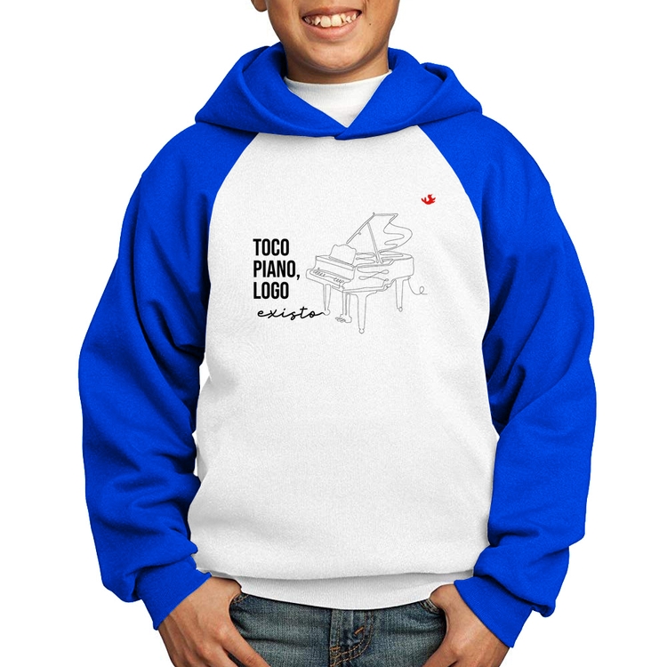Moletom Infantil Toco piano, logo existo - Branco/Azul