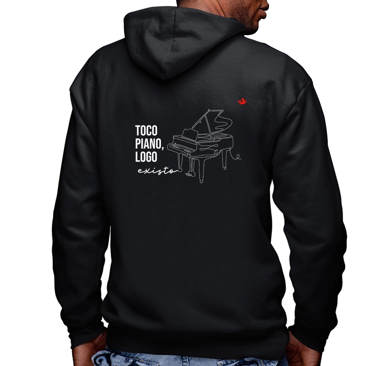 Blusa Moletom Toco piano, logo existo Masculina com Capuz e Zíper