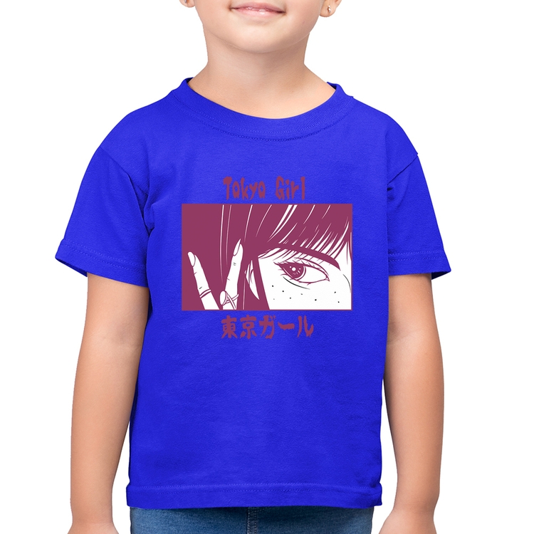 Camiseta Algodão Infantil Tokio Girl - Azul Royal