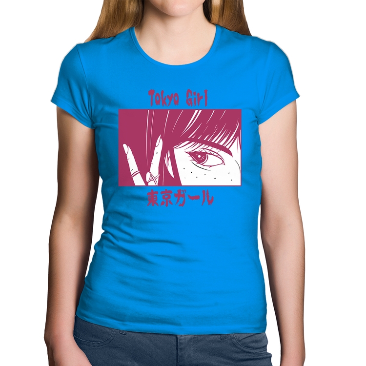 Baby Look Algodão Tokio Girl - Azul