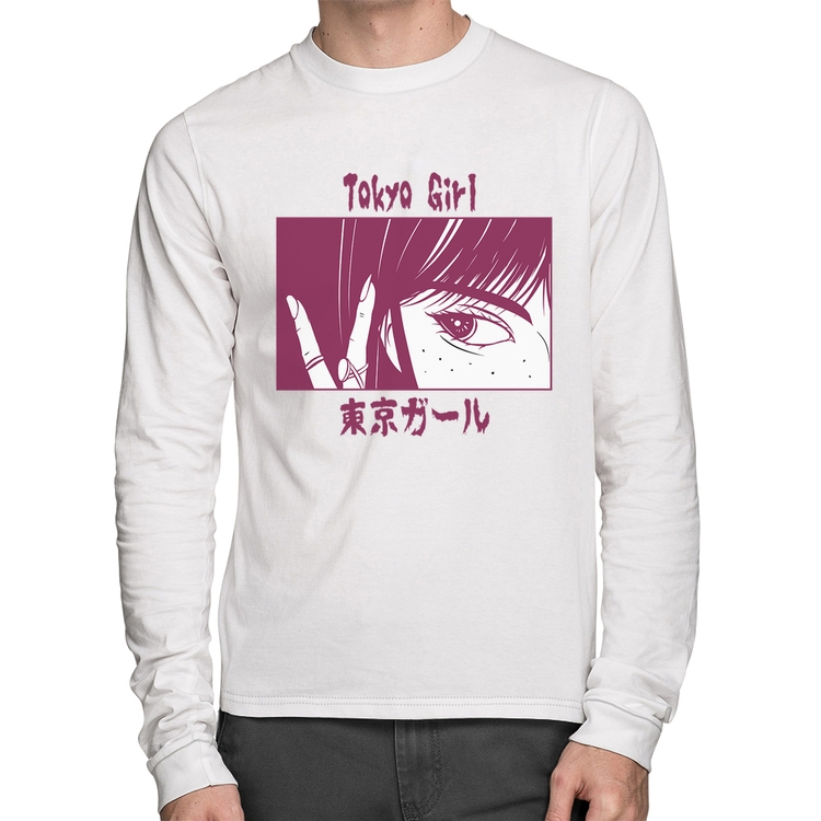 Camiseta Algodão Tokio Girl Manga Longa - Branca