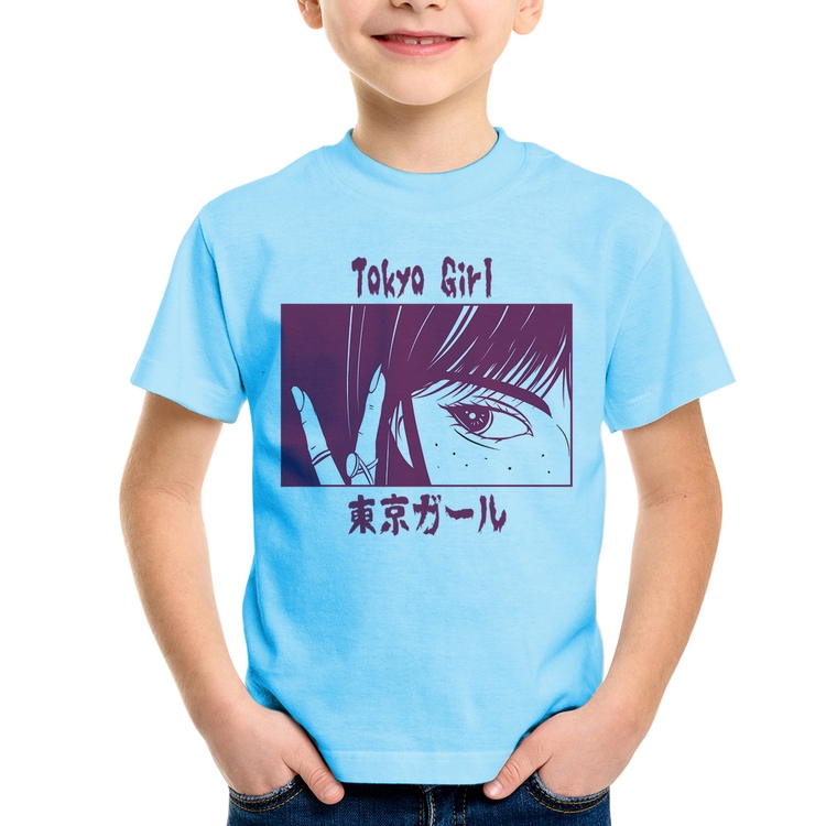 Camiseta Infantil Tokio Girl - Azul Bebê