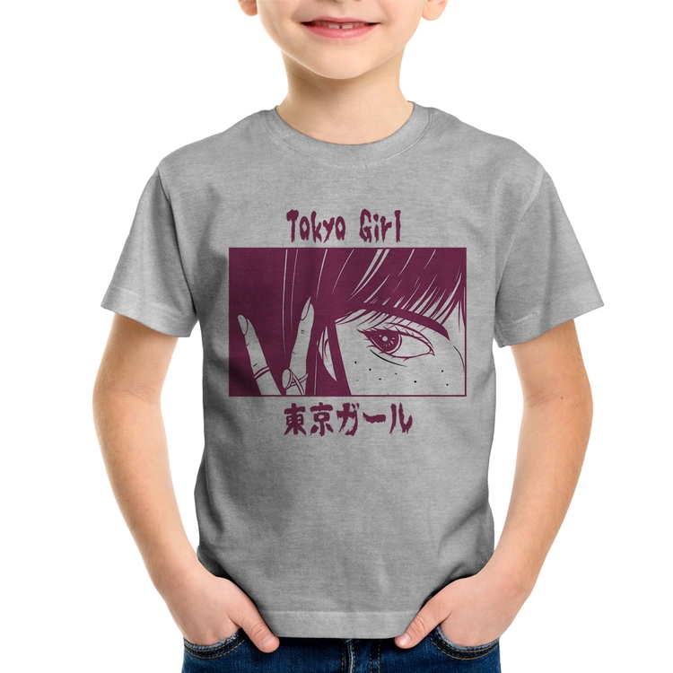 Camiseta Infantil Tokio Girl - Cinza