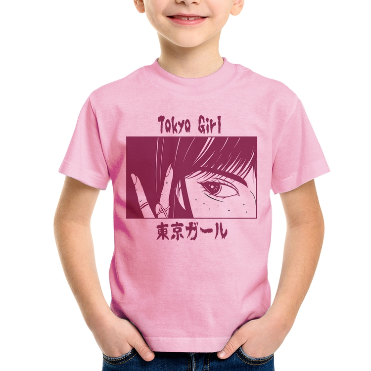 Camiseta Infantil Tokio Girl - Rosa Bebê