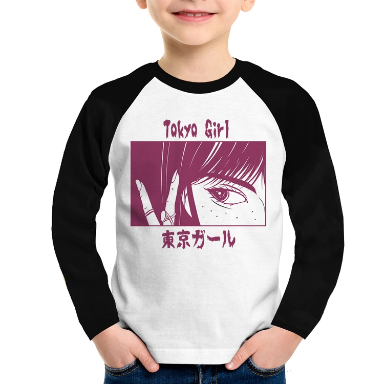 Camiseta Raglan Infantil Tokio Girl Manga Longa