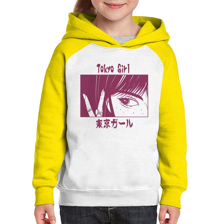 Moletom Infantil Tokio Girl - Branco/Amarelo