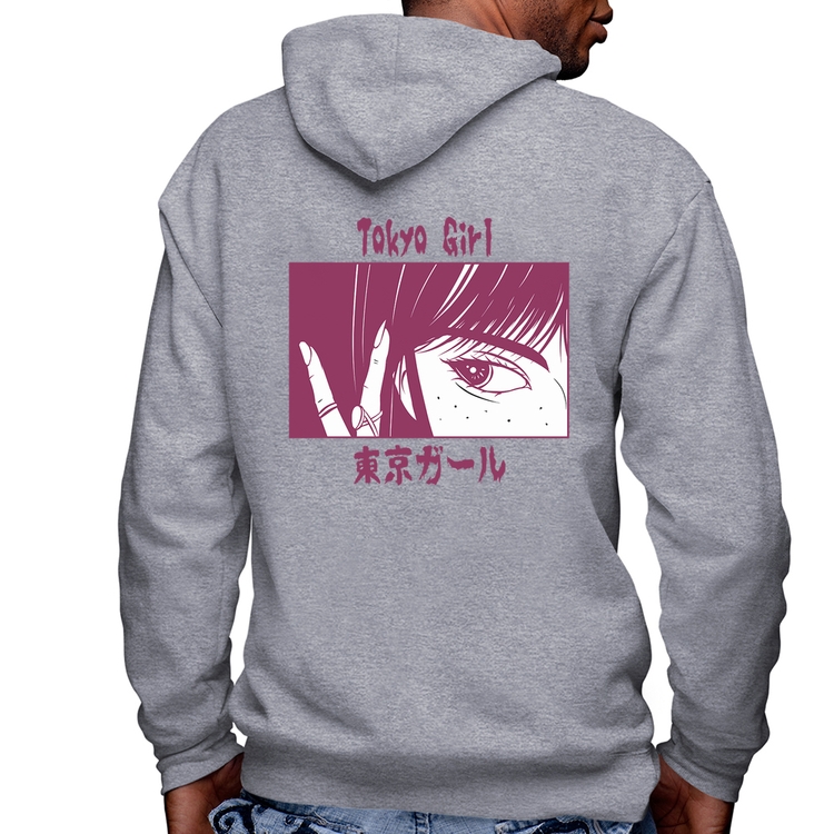 Blusa Moletom Tokio Girl Masculina com Capuz e Zíper - Mescla