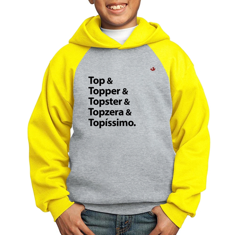 Moletom Infantil Top & Topper & Topster & Topzera & Topíssimo - Cinza/Amarelo