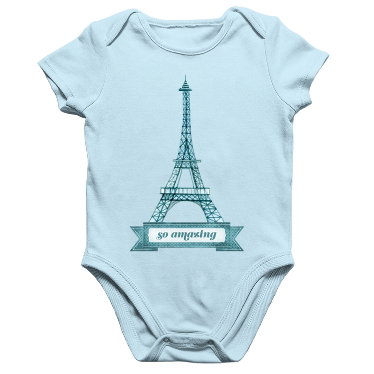 Body Bebê Algodão Torre Eiffel Amazing - Azul Bebê