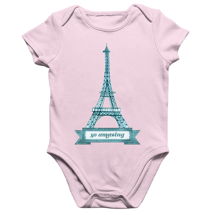 Body Bebê Algodão Torre Eiffel Amazing - Rosa Bebê
