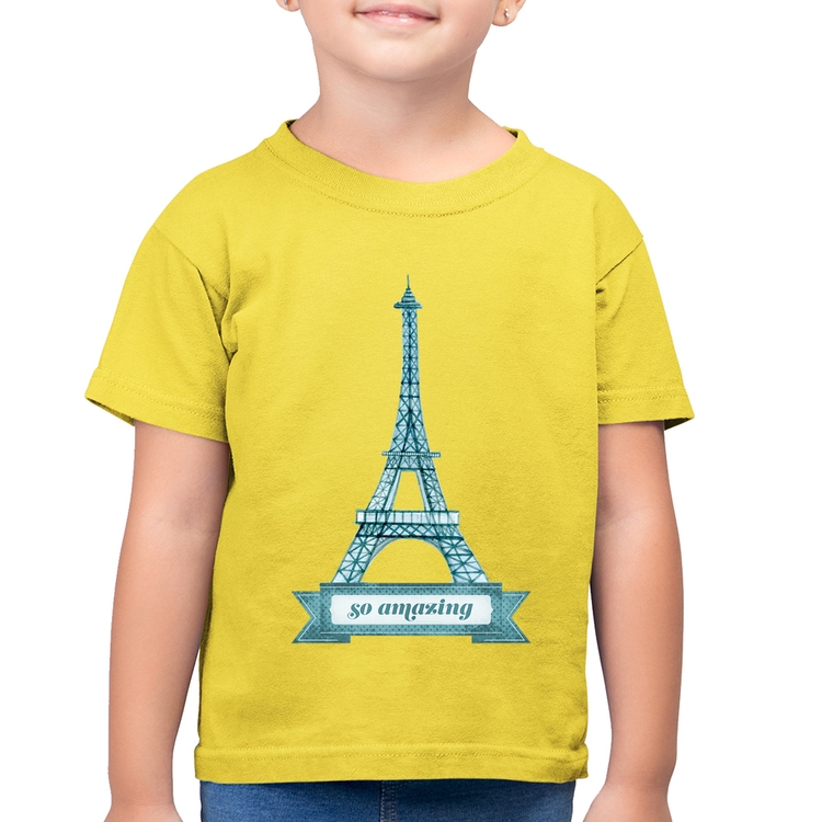 Camiseta Algodão Infantil Torre Eiffel Amazing - Amarelo Canário