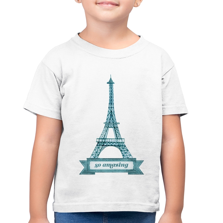 Camiseta Algodão Infantil Torre Eiffel Amazing - Branca