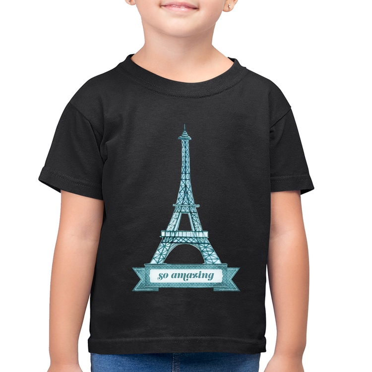 Camiseta Algodão Infantil Torre Eiffel Amazing