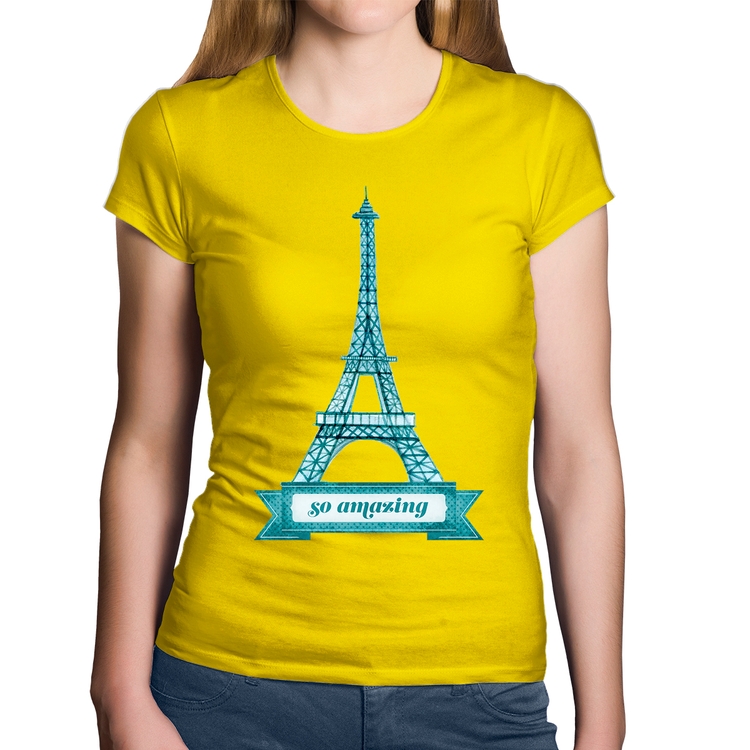 Baby Look Algodão Torre Eiffel Amazing - Amarela