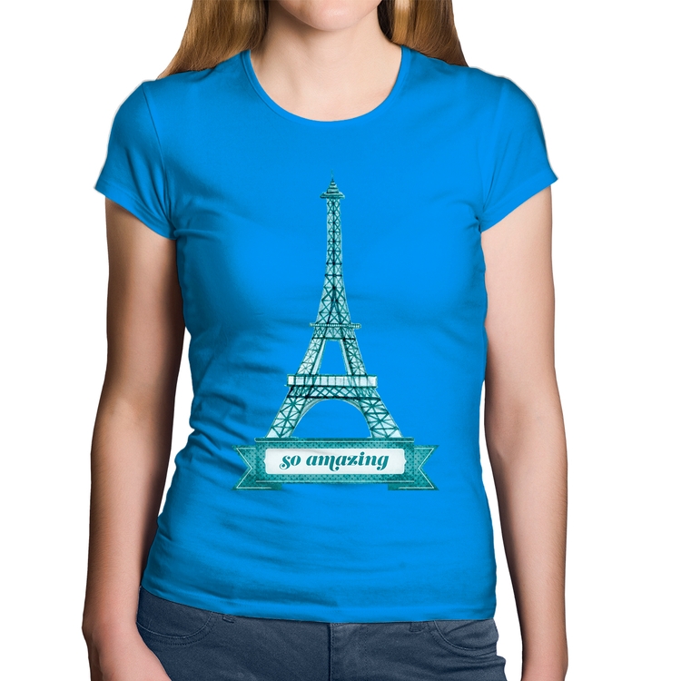 Baby Look Algodão Torre Eiffel Amazing - Azul