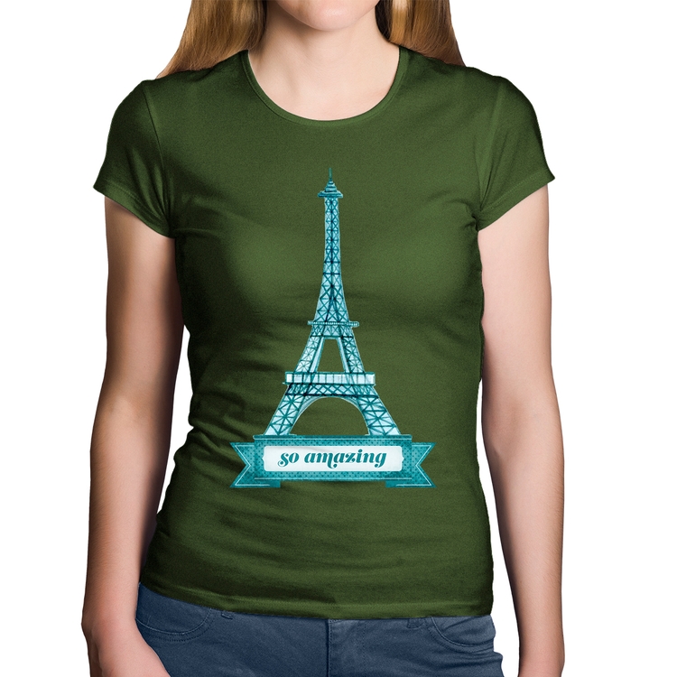 Baby Look Algodão Torre Eiffel Amazing - Musgo