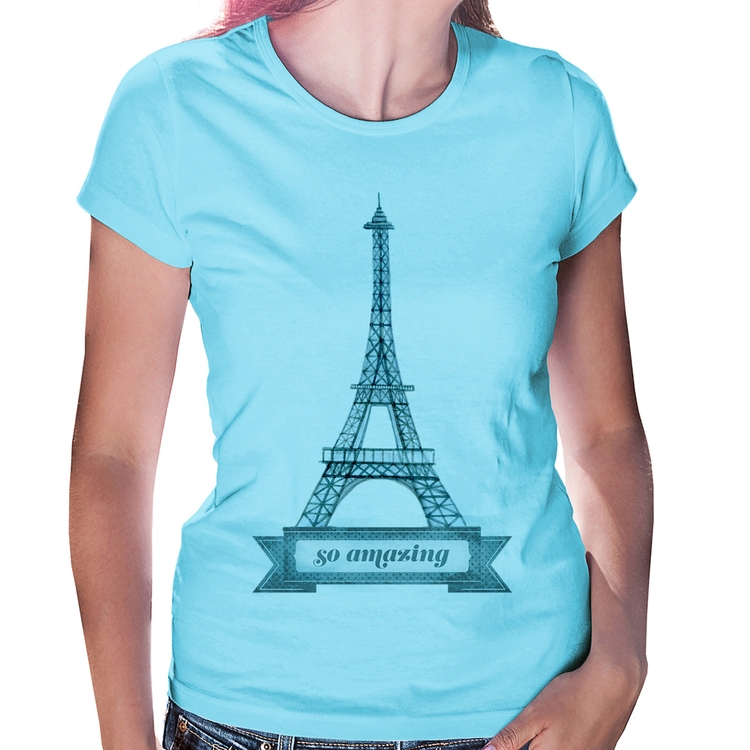 Baby Look Torre Eiffel Amazing - Azul Bebê