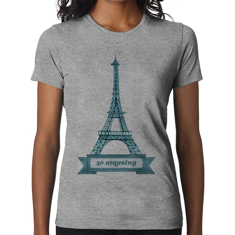 Baby Look Torre Eiffel Amazing - Cinza